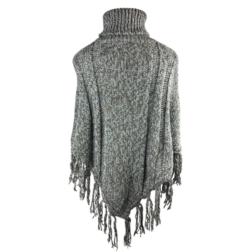 Inis Crafts 100% Merino Wool Poncho Sweater Cape Fringe Brown Irish Made S/M - Picture 13 of 16